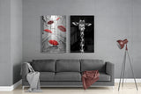 Giraffe and Umbrellas 2 Pieces Combine Glass Wall Art
