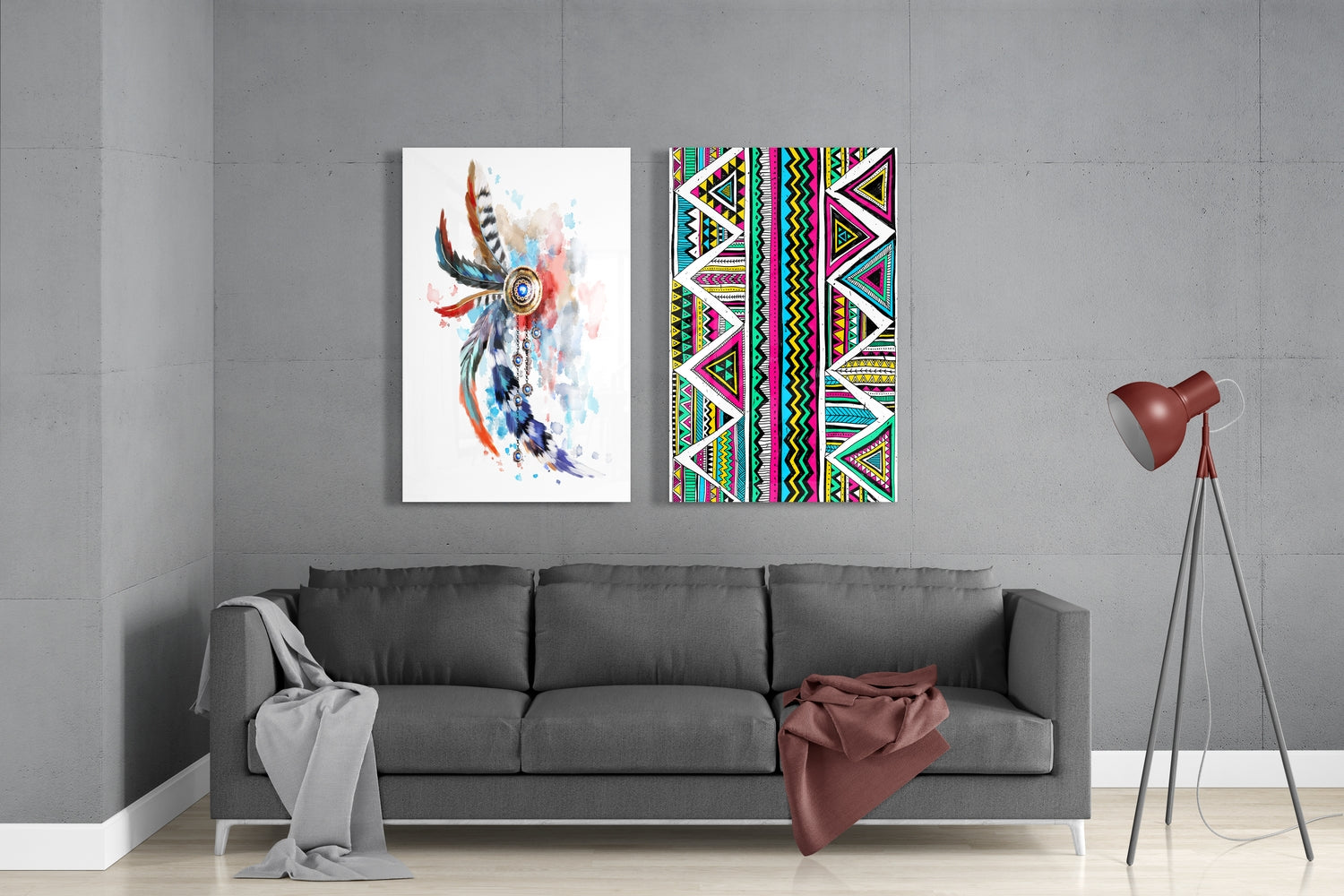 Indian Style 2 Pieces Combine Glass Wall Art