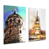Galata Tower and Maiden's Tower 2 Pieces Combine Glass Wall Art