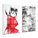 Frau in Rot 2-teiliges Glasbild-Set - 72x46 cm * 2 Pieces