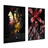 Man and Flower 2 Pieces Combine Glass Wall Art