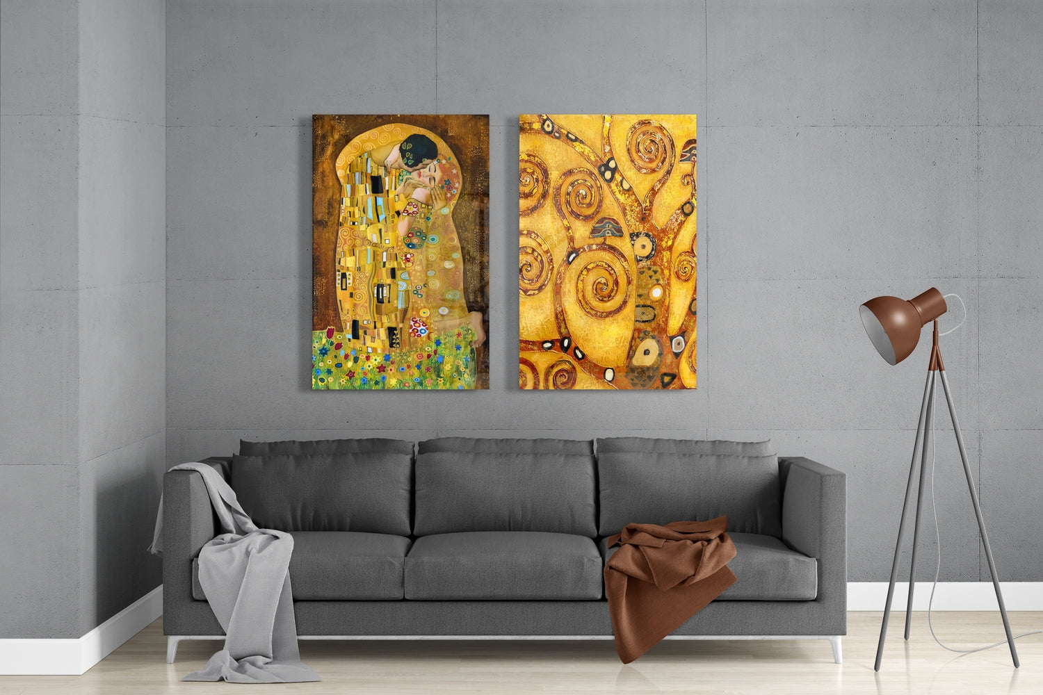 Klimt 2 Pieces Combine Glass Wall Art