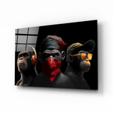 Arte de pared de vidrio de 3 monos sabios