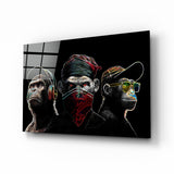 Arte de pared de vidrio de 3 monos sabios