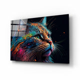 Farbenfrohe Katze Glasbild
