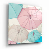 Farbenfrohe Regenschirme Glasbild