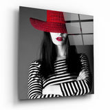 Woman in Red Hat Glass Wall Art