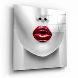 Rote Lippenstift Frau Glasbild