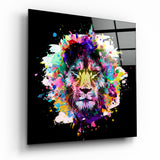Farbige Wut des Löwen Glasbild