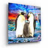 Arte de pared de vidrio de Familia pingüina
