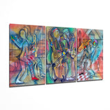 Músicos de Jazz Cubistas Coloridos cuadro de cristal - 140x72 cm