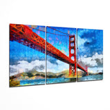 Rote Hängebrücke Gemälde Glasbild - 140x72 cm