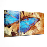 Blue Morpho Vintage Butterfly Glass Wall Art - 140x72 cm