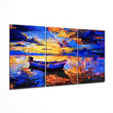 Barco al atardecer Mega cuadro de cristal - 140x72 cm