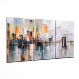 Ponte e Skyline Abstract Ambra quadro in vetro - 140x72 cm