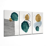 Petrolblau Gold Organische Formen Linien Glasbild - 140x72 cm