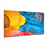Encre Abstraite Ambre et Cobalt tableau en verre - 140x72 cm