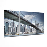 Suspension Bridge City Skyline Glass Wall Art - 140x72 cm