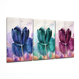 Trío de Tulipanes Acuarela con Salpicaduras cuadro de cristal - 140x72 cm