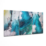 Türkis Pouring-Art Ozeanwelle Glasbild - 140x72 cm