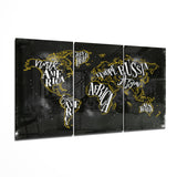 Mappa del Mondo Tipografica Nomi dei Continenti quadro in vetro - 140x72 cm