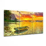 Arte de pared de vidrio de Puesta de sol y bote