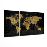 Carte du Monde Paillettes Dorées tableau en verre - 140x72 cm