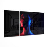 Geteiltes Rot-Blau-Gesicht Glasbild - 140x72 cm