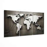 Mappa del Mondo Bronzo in Rilievo quadro in vetro - 140x72 cm