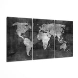 Silberne Kreidetafel-Weltkarte Glasbild - 140x72 cm