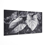 Black White Tropical Leaves Glass Wall Art - 140x72 cm