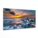 Costa Rocosa al Atardecer Larga Exposición cuadro de cristal - 140x72 cm