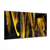 Traînées de Gouttes Dorées Verticales sur Noir tableau en verre - 140x72 cm