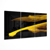Pinceladas Doradas Cruzadas sobre Negro cuadro de cristal - 140x72 cm