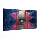 Volto in Filo Rosso e Blu quadro in vetro - 140x72 cm