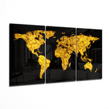 Leuchtende Golddraht-Weltkarte Glasbild - 140x72 cm