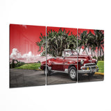 Red Classic Car Glass Art - 140x72 cm