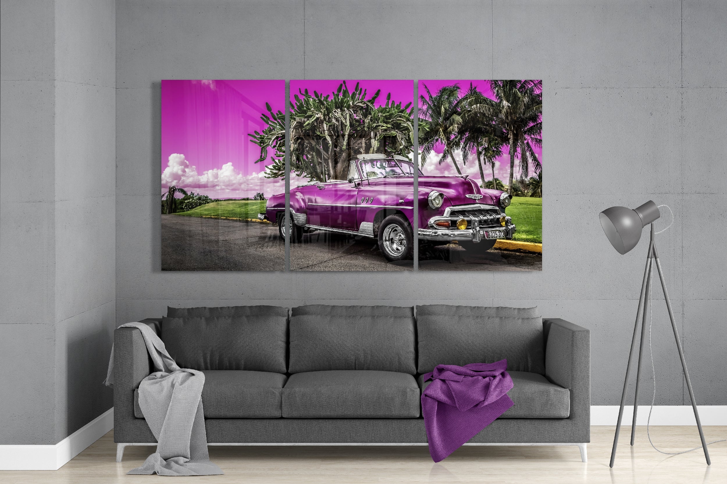 Purple Classic Car Glass Art