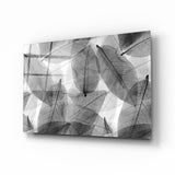 Arte della parete di vetro Nero - foglie bianche