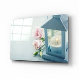 Candle & Rose Glass Wall Art
