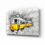 Arte de pared de vidrio de Basilea de tranvía amarillo