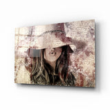 Girl in Retro Hat Glass Wall Art