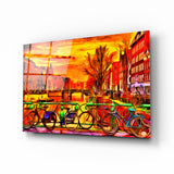 Bicycle and City Glass Wall Art