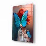 Femme papillon Impression sur verre