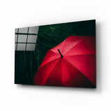 Red Umbrella Glass Wall Art