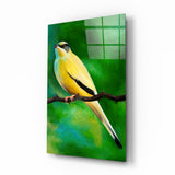 Yellow Vine Bird Glass Wall Art