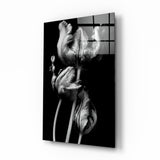 Arte de pared de vidrio de Flores en blanco y negro