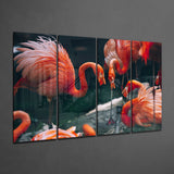 Flamingos 4 Pieces Mega Glass Wall Art (150x92 cm)