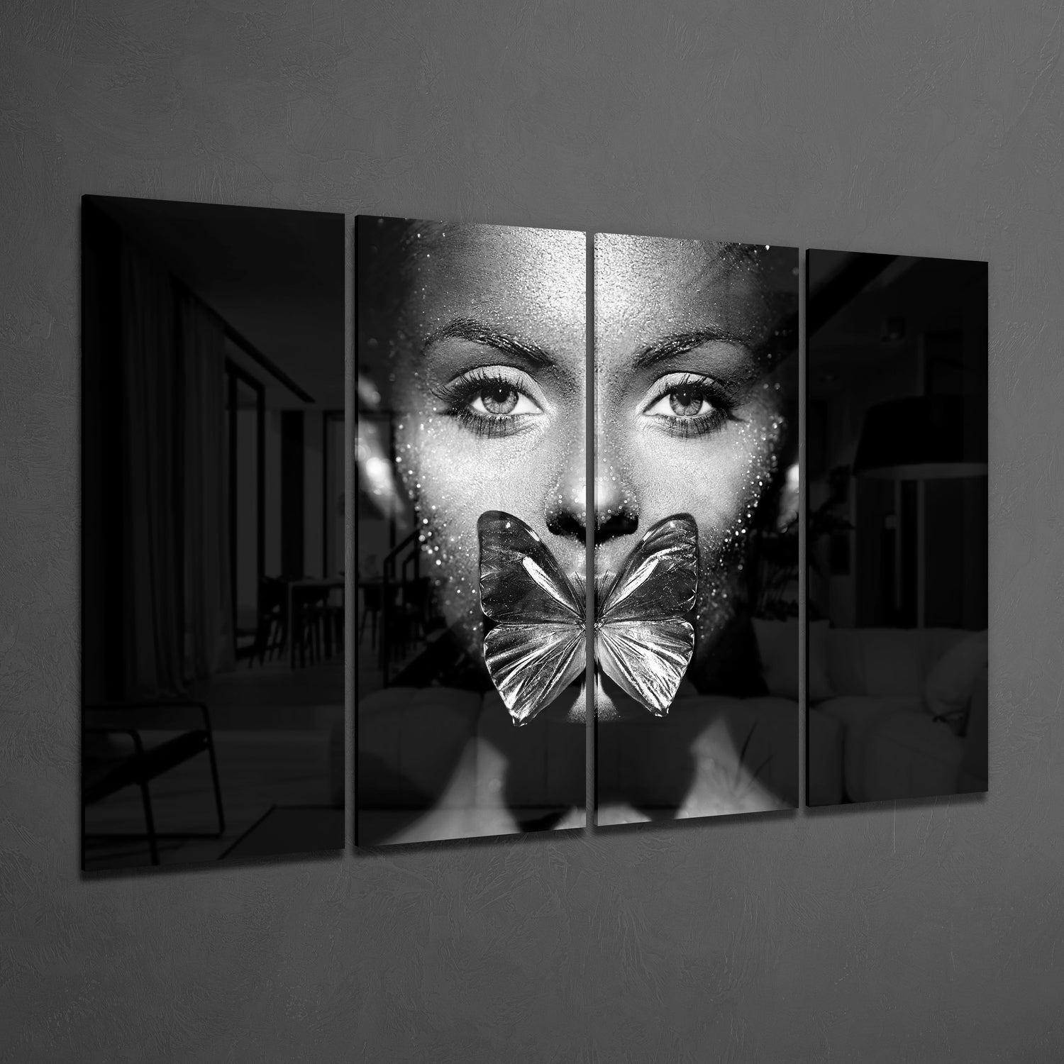 Butterfly Women 4 Pieces Mega Glass Wall Art (150x92 cm)