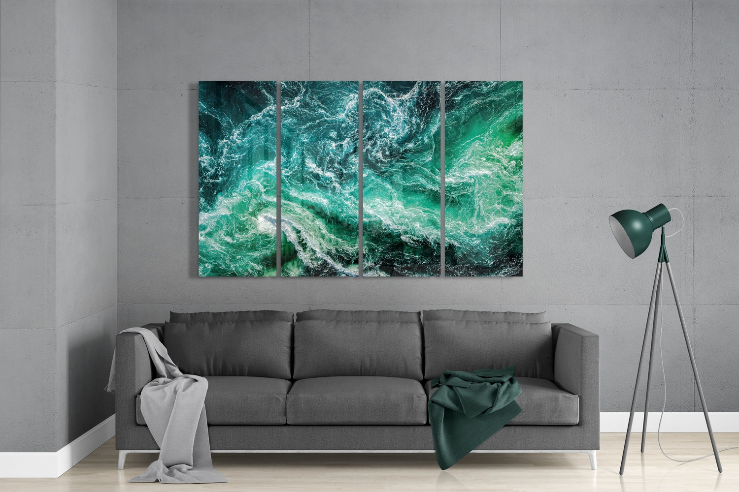 Waves 4 Pieces Mega Glass Wall Art (150x92 cm)